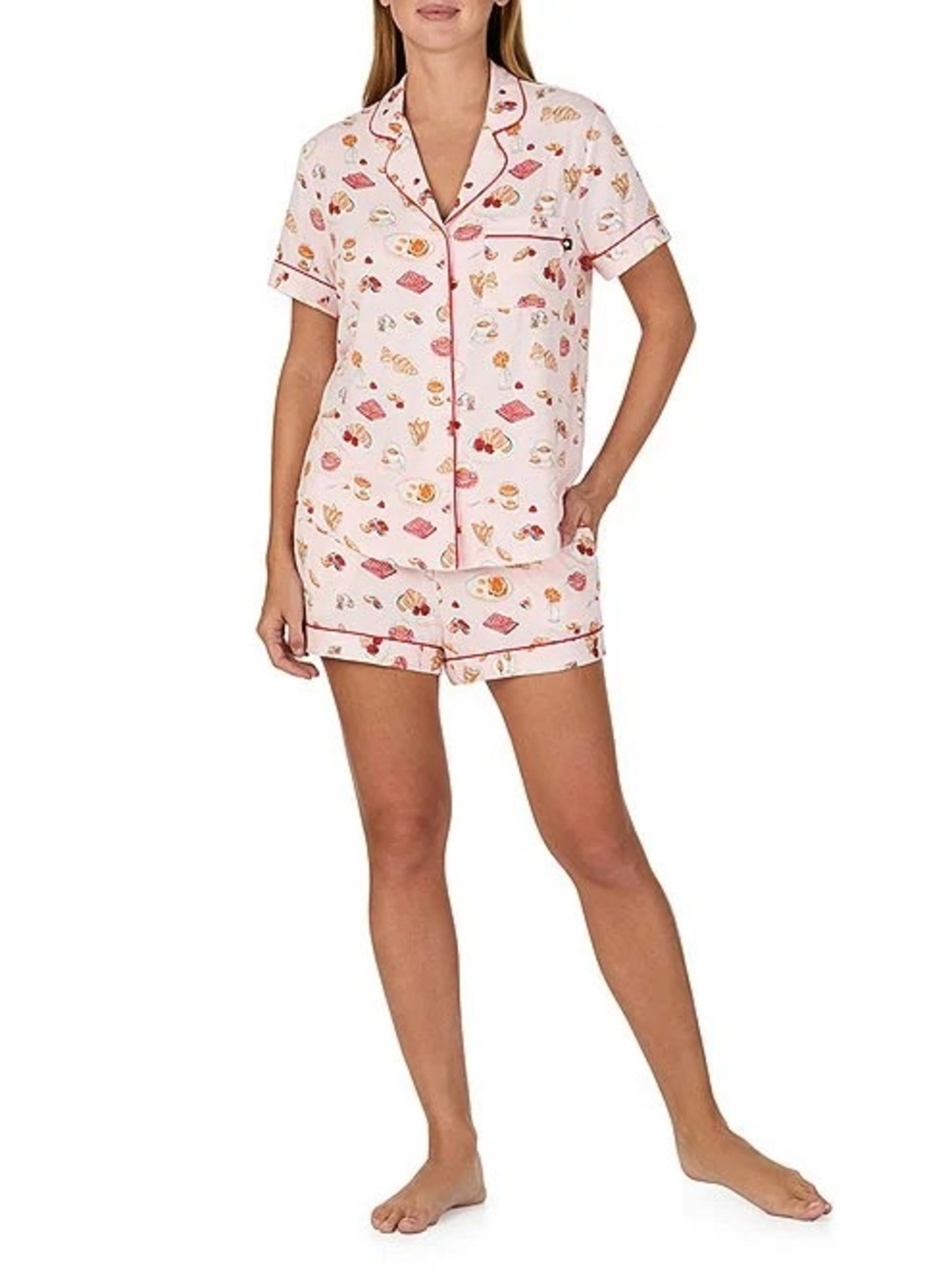 kate spade Pink Short-Sleeve Printed Pajama Set with Contrasting Trim